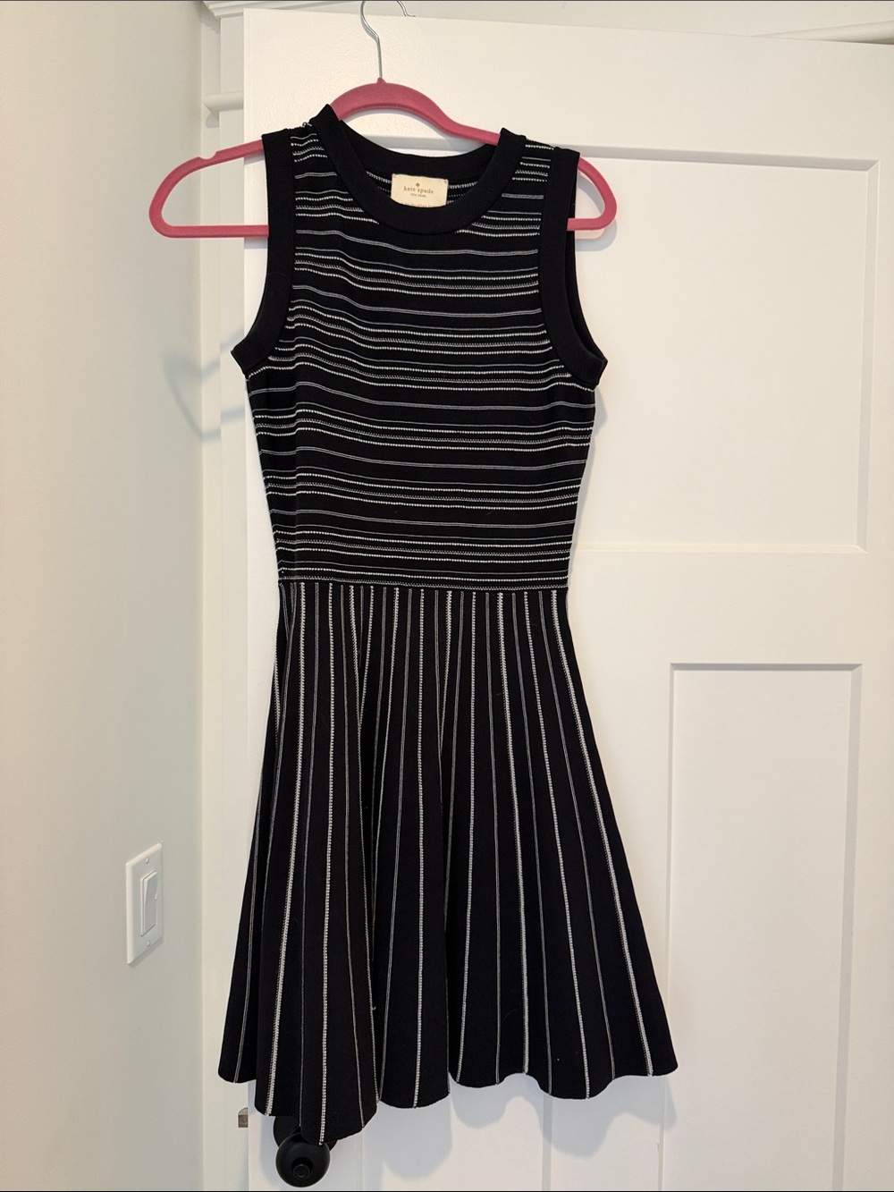 kate spade Black and White Sleeveless Striped Fit-and-Flare Dress